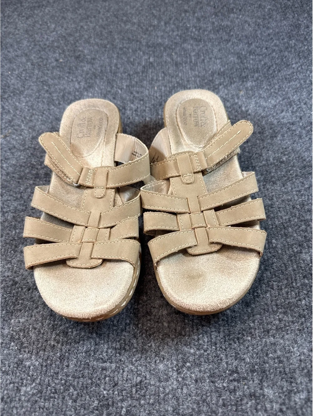 Croft & Barrow Women’s Beige Strappy Wedge Sandals Slip On Comfort Shoes